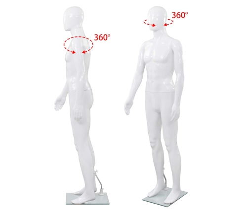 vidaXL vīriešu manekens, pilna auguma, stikla pamatne, 185 cm, balts