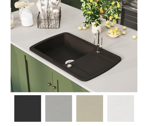 vidaXL virtuves izlietne, viena bļoda, melna, granīts