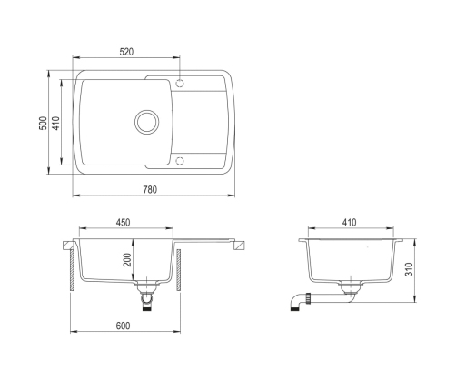 vidaXL virtuves izlietne, viena bļoda, melna, granīts