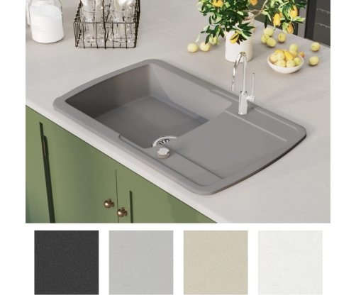 vidaXL virtuves izlietne, viena bļoda, pelēka, granīts