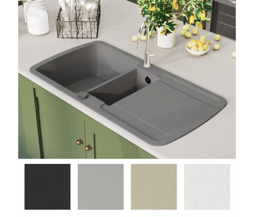 vidaXL virtuves izlietne, divas bļodas, pelēka, granīts