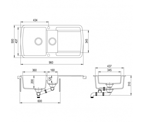 vidaXL virtuves izlietne, divas bļodas, pelēka, granīts