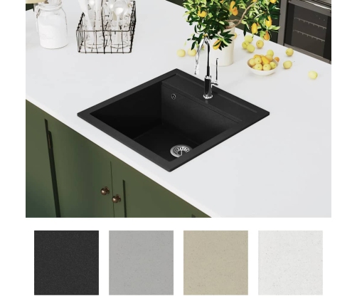vidaXL virtuves izlietne, viena bļoda, melna, granīts