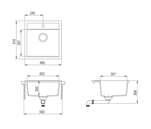 vidaXL virtuves izlietne, viena bļoda, melna, granīts