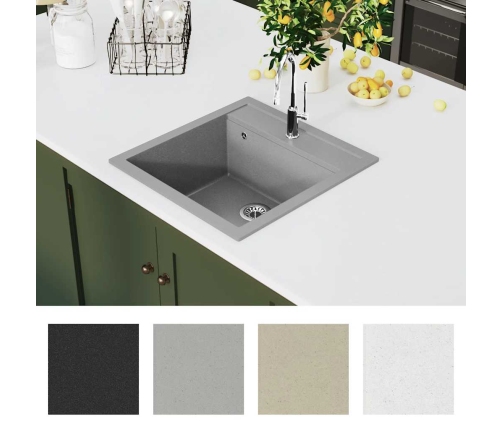 vidaXL virtuves izlietne, viena bļoda, pelēka, granīts