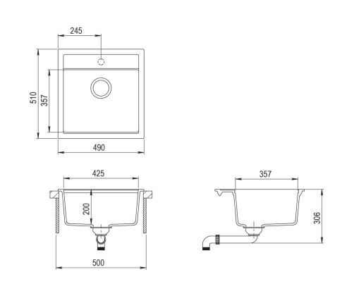 vidaXL virtuves izlietne, viena bļoda, pelēka, granīts