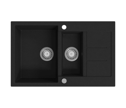 vidaXL virtuves izlietne, divas bļodas, melna, granīts