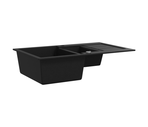 vidaXL virtuves izlietne, divas bļodas, melna, granīts