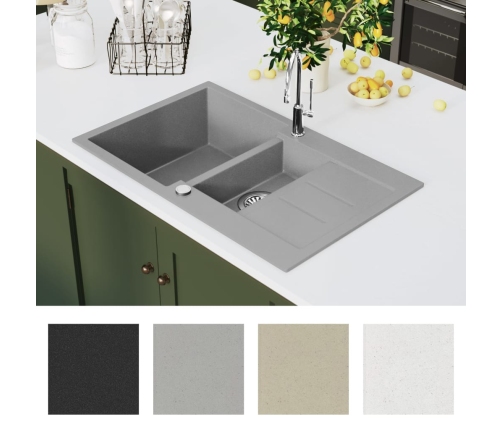 vidaXL virtuves izlietne, divas bļodas, pelēka, granīts