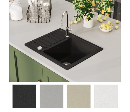 vidaXL virtuves izlietne, viena bļoda, melna, granīts