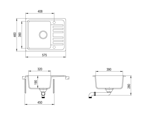 vidaXL virtuves izlietne, viena bļoda, melna, granīts