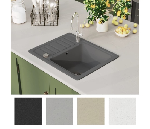 vidaXL virtuves izlietne, viena bļoda, pelēka, granīts