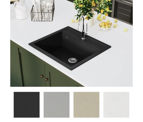 vidaXL virtuves izlietne, viena bļoda, melna, granīts