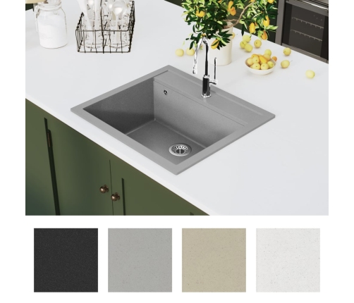 vidaXL virtuves izlietne, viena bļoda, pelēka, granīts