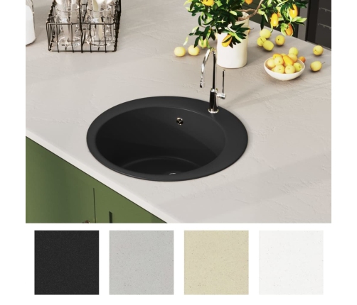 vidaXL virtuves izlietne, viena bļoda, melna, apaļa, granīta