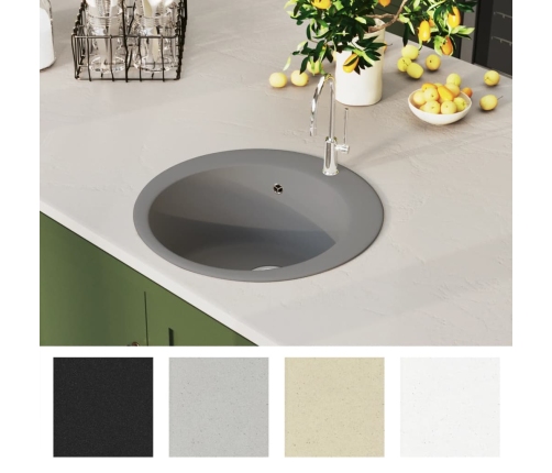 vidaXL virtuves izlietne, viena bļoda, apaļa, pelēka, granīts