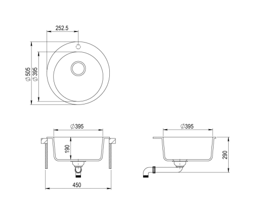 vidaXL virtuves izlietne, viena bļoda, apaļa, pelēka, granīts