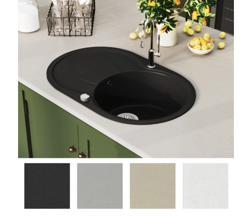 vidaXL virtuves izlietne, viena bļoda, ovāla, melna, granīts