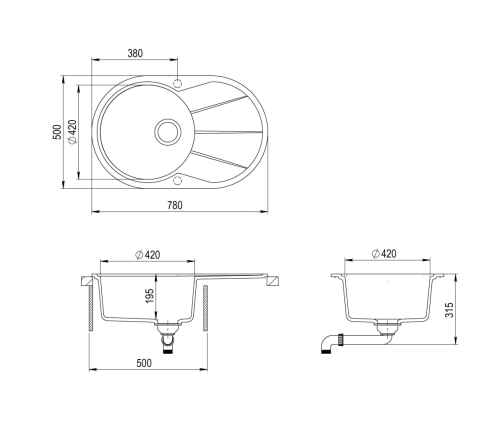 vidaXL virtuves izlietne, viena bļoda, ovāla, melna, granīts