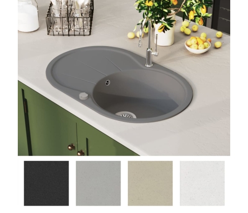 vidaXL virtuves izlietne, viena bļoda, ovāla, pelēka, granīts