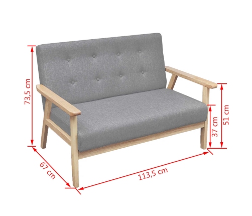 vidaXL dīvānu komplekts, 2 gab., gaiši pelēks audums