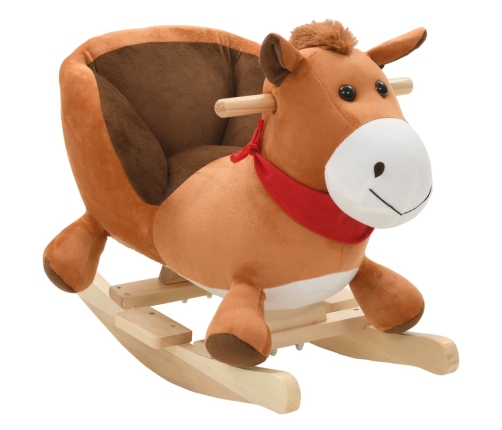 vidaXL bērnu šūpuļkrēsls ar atzveltni, 60x32x50 cm, zirgs, brūns plīšs