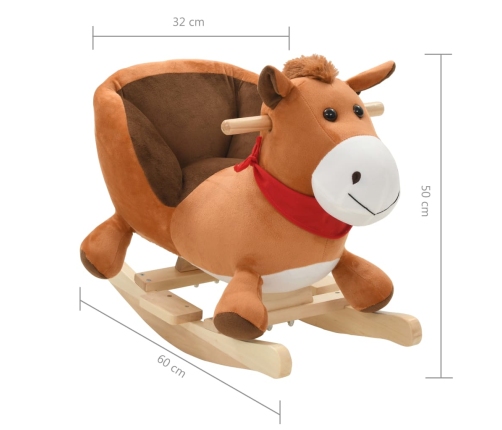 vidaXL bērnu šūpuļkrēsls ar atzveltni, 60x32x50 cm, zirgs, brūns plīšs
