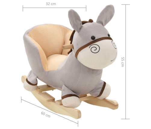 vidaXL rotaļu šūpuļkrēsls ar atzveltni, 60x32x50 cm, ēzelis, pelēks