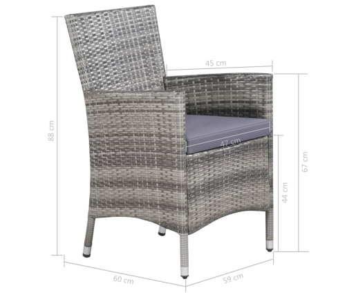 vidaXL 11-daļīgs dārza mēbeļu komplekts ar matračiem, PE, pelēks