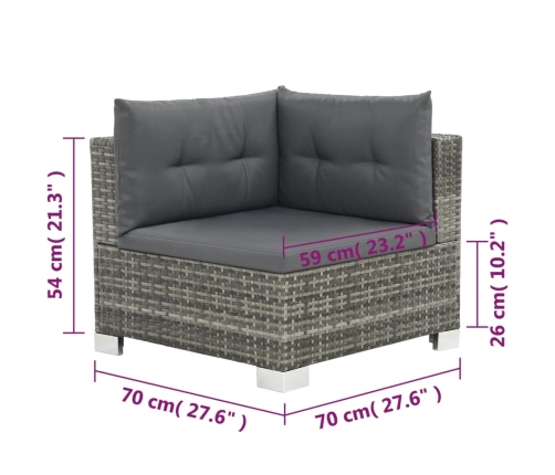 vidaXL 10-daļīgs dārza atpūtas mēbeļu komplekts, matrači, pelēks PE