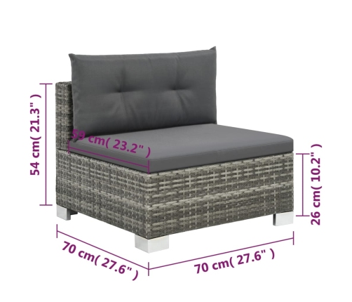 vidaXL 10-daļīgs dārza atpūtas mēbeļu komplekts, matrači, pelēks PE