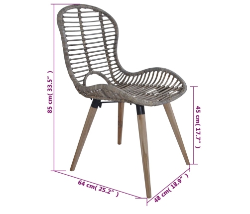 vidaXL virtuves krēsli, 4 gab., brūni, dabīga rotangpalma