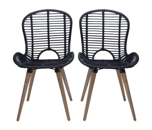 vidaXL virtuves krēsli, 2 gab., melni, dabīga rotangpalma