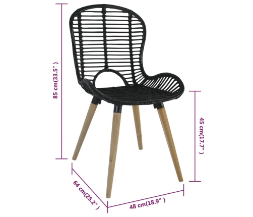 vidaXL virtuves krēsli, 2 gab., melni, dabīga rotangpalma