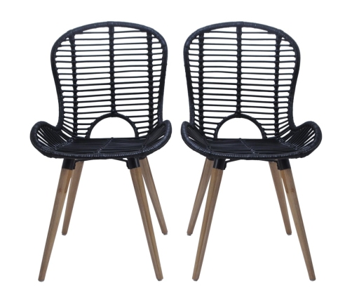 vidaXL virtuves krēsli, 4 gab., melni, dabīga rotangpalma