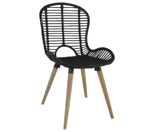 vidaXL virtuves krēsli, 4 gab., melni, dabīga rotangpalma