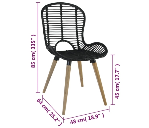 vidaXL virtuves krēsli, 4 gab., melni, dabīga rotangpalma