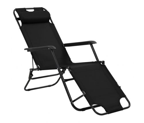 vidaXL sauļošanās krēsli, 2 gab., ar kāju balstu, tērauds, melni