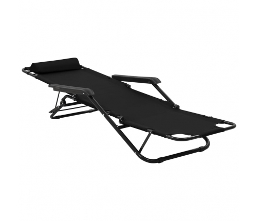 vidaXL sauļošanās krēsli, 2 gab., ar kāju balstu, tērauds, melni