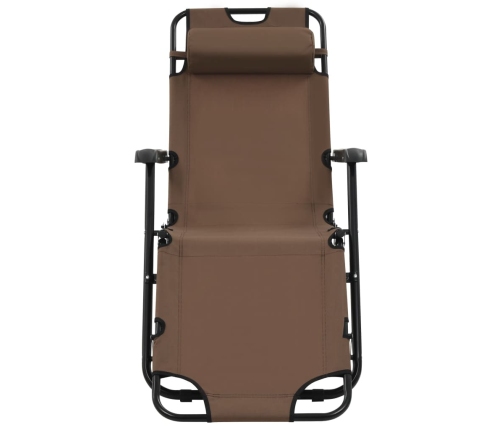 vidaXL sauļošanās krēsli, 2 gab., ar kāju balstu, tērauds, brūni