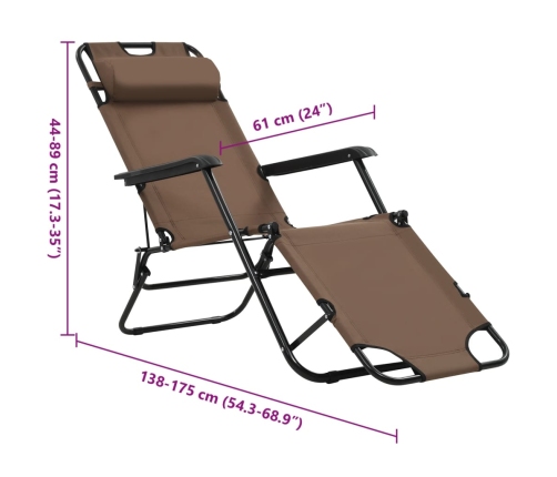 vidaXL sauļošanās krēsli, 2 gab., ar kāju balstu, tērauds, brūni