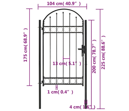 vidaXL žoga vārti ar arkveida formu, 100x175 cm, melns tērauds