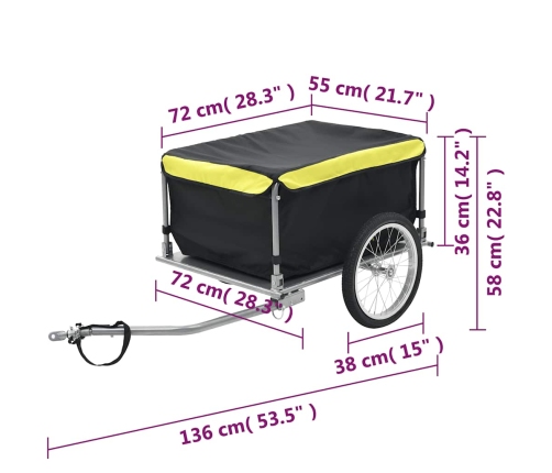 Velosipēda Piekabe, 65 Kg, Melna Ar Dzeltenu Vidaxl