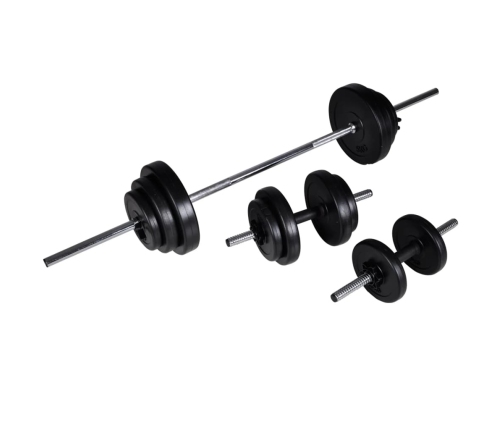 vidaXL svaru stieņa statīvs ar stieni un hantelēm, 30,5 kg