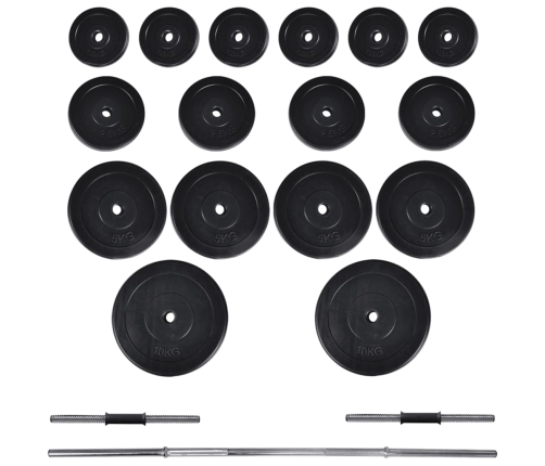 vidaXL svarcelšanas sols ar statīvu, hantelēm un stieni, 60,5 kg