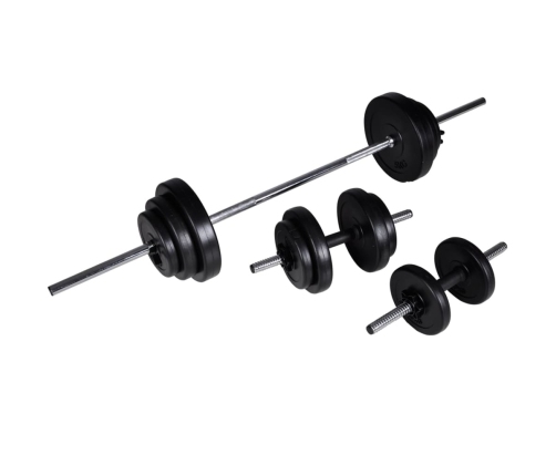 vidaXL svarcelšanas sols ar statīvu, hantelēm un stieni, 30,5 kg