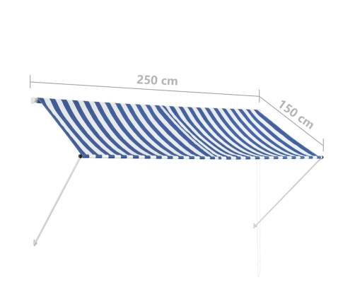 vidaXL markīze, 250x150 cm, sarullējama, zila ar baltu