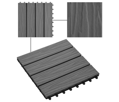 vidaXL terases flīzes, 11 gab., WPC, 30x30 cm, 1 m2, pelēkas