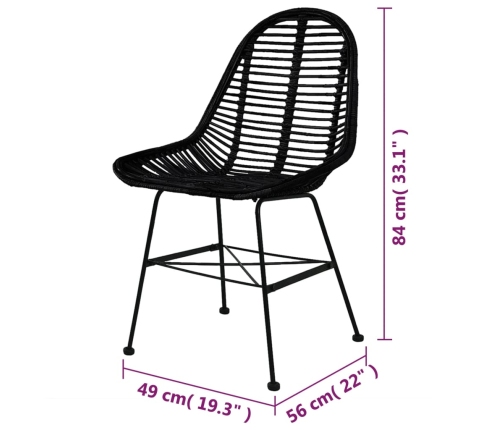 vidaXL virtuves krēsli, 6 gab., melna dabīga rotangpalma