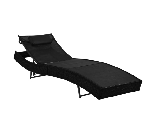 vidaXL sauļošanās zviļņi, 2 gb., ar galdu, melns PE pinums, tekstilēns